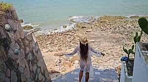 Voyeur Babe Exhibits Ass And Legs Close Up For Neighbors' Viewing Pleasure