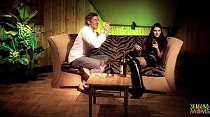 This horny brunette MILF fucks two poker players after sucking their dicks.