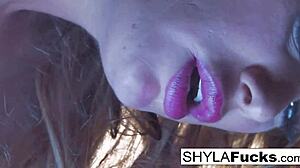 Blonde Shyla indulges in smoking fetish with big tits on display. Her solo act mesmerizes with every puff.