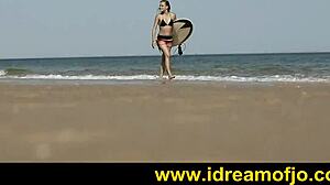 Have you seen this brunette guy masturbating on the beach with fingering?