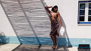 Angel Constance strips naked outdoors for Playboy