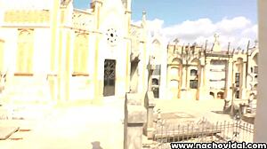 Jakelyn strokes nacho's cock and licks cum clean