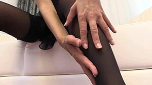 sexy brunette rubbing and fingering to orgasm in sensual undressing erotic solo