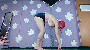 i'm this cute milf doing bikini yoga, flashing my pierced nipples