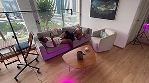 behind the scenes, stepdad gives stepdaughter huge anal creampie