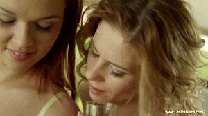 Erotic lesbian babes lick and make love passionately