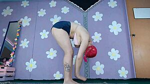 i'm this cute milf doing bikini yoga, flashing my pierced nipples