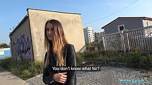 Public Agent Catches Pantyless Blonde for Hard Outdoor Pounding