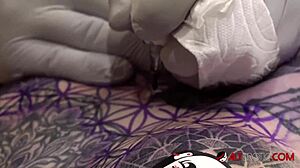 Sascha plays with Amber Luke's big tits and piercing while she masturbates with toys during tattoo!