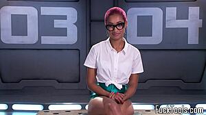 Pink Hair Ebony Babe Toys Shaved Pussy With Vibrator Machine. Close-Up Action On Hairless Wetness!