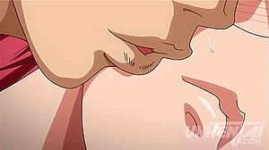 Oh man, I-I'm a lesbian teacher tryin' big cock in this uncensored hentai, cumshot hits hard