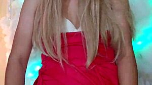 hot trans in red outfit seduces