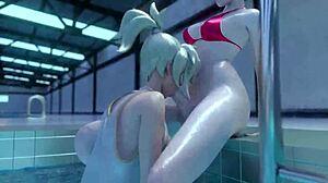 3d futa girl sucking and fucking in pool