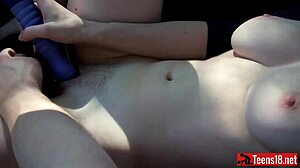 Young Amateur Masturbates to Orgasm in Car, Bent Over.