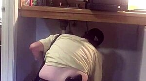 The gay plumber gets caught masturbating with a big dildo