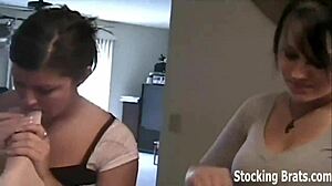 Becky and chelsea worship feet in stockings