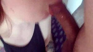 Slutty Redhead Girlfriend Sucks Big Cock and Gets Cum on Tits in Wild Blowjob Session
