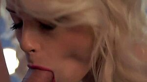 Blonde babe gives top blowjob with handjob and facial cumshot.