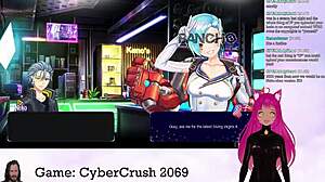 Vtuber lewdneko with big tits and boobs plays cybercrush 2069 in hentai anime part 1