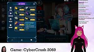 Vtuber lewdneko with big tits and boobs plays cybercrush 2069 in hentai anime part 1