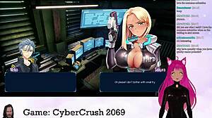 Vtuber lewdneko with big tits and boobs plays cybercrush 2069 in hentai anime part 1