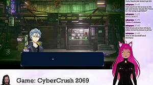 Vtuber lewdneko with big tits and boobs plays cybercrush 2069 in hentai anime part 1