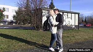 blonde teen 18+ feels wild after park seduction by hot guy.