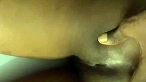 Jerking Off to Skinny Ebony Girlfriend's Ass in Close-Up