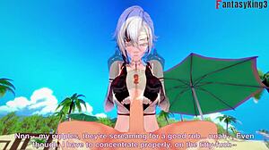 Arlecchino fucks hard in bikini on beach