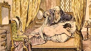 vintage erotic illustration from antique cartoon in retro anime hentai style