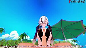 Arlecchino fucks hard in bikini on beach