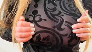 Wearing sweatshirt that shows huge boobs and nipples outdoors!