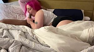 Pink-Haired Natural Tit Slut Sucks Big Black Dick!