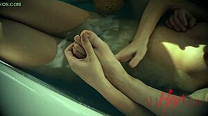 Blonde Teen Lesbians Lick and Scissor in Pool