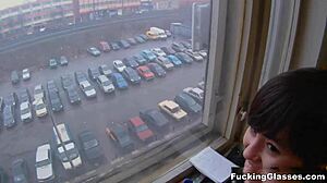 Glasses wearing teen in quickie deal for best experience