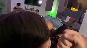 I am hot tattoo girl giving sloppy deepthroat double blowjob with rimming