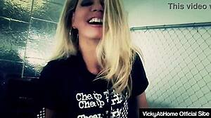 HOT BLONDE VICKY VETTES RUBS HER PUSSY AND GIVES A GREAT TITJOB WITH BIG CLIT BIG TITS BIG PUSSY LIPS DIRTY TALK