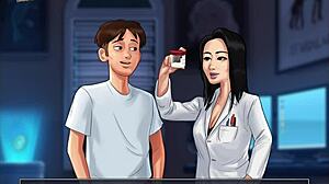 In Summertime Saga 110, the brunette teacher plays the game