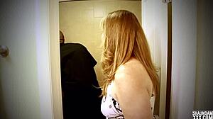 Shower head teaser with blonde mature roleplay