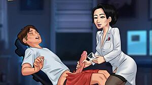 In Summertime Saga 110, the brunette teacher plays the game