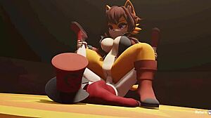 In this hentai game, a cosplay girl with big tits gets fucked by furry monsters in erotic costumes.