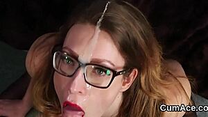 peculiar centerfold sucks all ejaculate for facial load