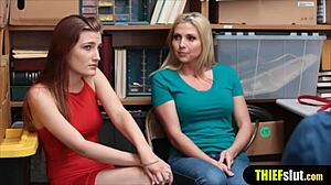 Cute petite girl and her stepmom get fucked by horny cop. On CCTV in reality.