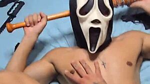 Twink enjoys big cock bareback on halloween with cum