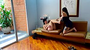 I love watching latinas with big tits lick ass on the sofa