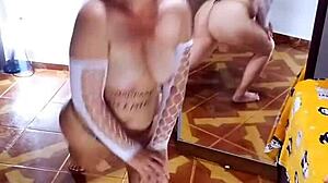 Fat girl undresses sensual bodysuit and panties