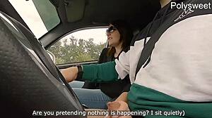 Hot blowjob in car turns into bold public pegging. Bitch moans loud!