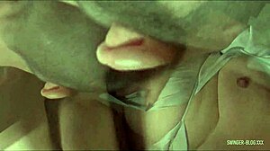 Blonde housewife blows hubby while friend fucks her