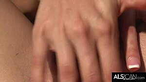 check it, brunette babe suns her body then toys her wet pussy