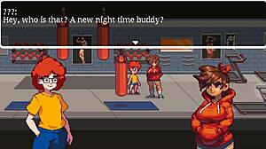 Muscular girl sucks cock after gym training in hentai game